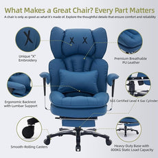 Efomao Big and Tall Office Chair with Footrest – High Back Computer Chair with Adjustable Armrests，Executive Office Chair with Wide Seat, Modern Desk Chair for Home Office, Gaming, or Study, Blue