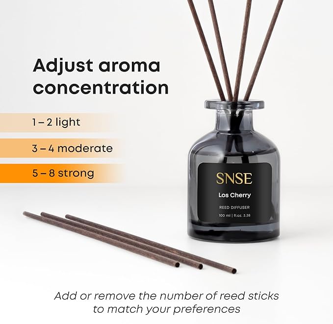 SNSE Los Cherry Perfumed Reed Diffuser Set - Premium Reed Diffusers for Home with Diffuser Reeds, Luxurious Gift Aroma, Sophisticated Scent, Ideal for Relaxation, Elegant Home Fragrance