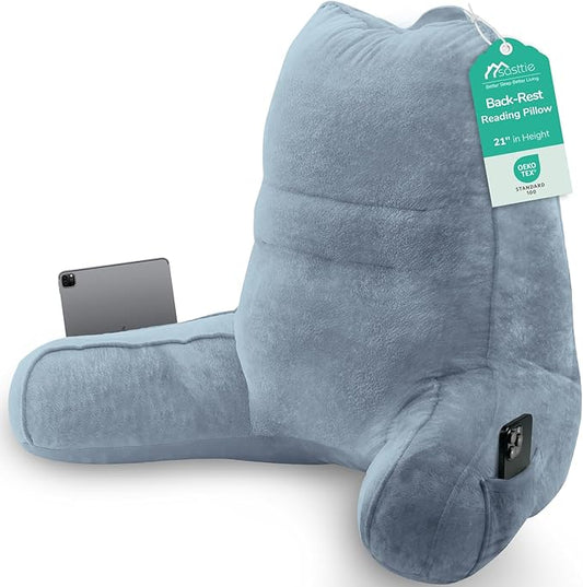 Sasttie Reading Pillow, Pillows for Reading or Relaxing – Ergonomic Support for Head, Neck, Back, and Lumbar, 21-Inch, Greyish Blue