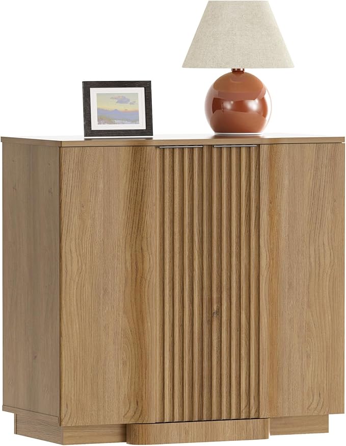 Yechen Buffet Cabinet with Storage, 31.5" Accent Sideboard Modern Credenza with Doors & Adjustable Shelves Fluted Media Console Wood Coffee Bar Table for Living Kitchen Dining Room