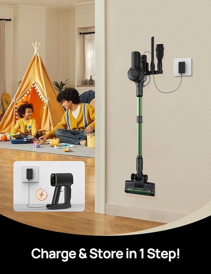 Vexilar Cordless Vacuum Cleaner, 550W/45Kpa/60Mins, Cordless Stick Vacuum Cleaner with Self-Standing and Touch Screen, 6-in-1 Lightweight, Rechargeable Vacuum for Pet Hair Carpet Hardwood (Green)