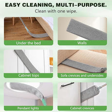 Retractable Gap Dust Cleaner Cleaning Tools with 2 Microfiber Dusting Cloths, Flat Duster with Extension Pole, Flexible Microfiber Duster for Cleaning Under Refrigerator,Sofa,Couch Bed,Furniture