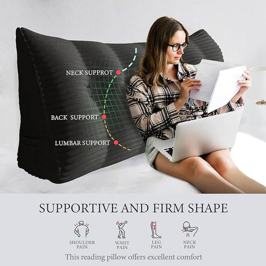 10 lbs Thickened Headboard Pillow Wedge Pillow Headboard Reading Pillow Bed for Comfortable Backrest Reading Triangular Pillow with Side Pocket Backrest Pillows for Sitting in Bed Full