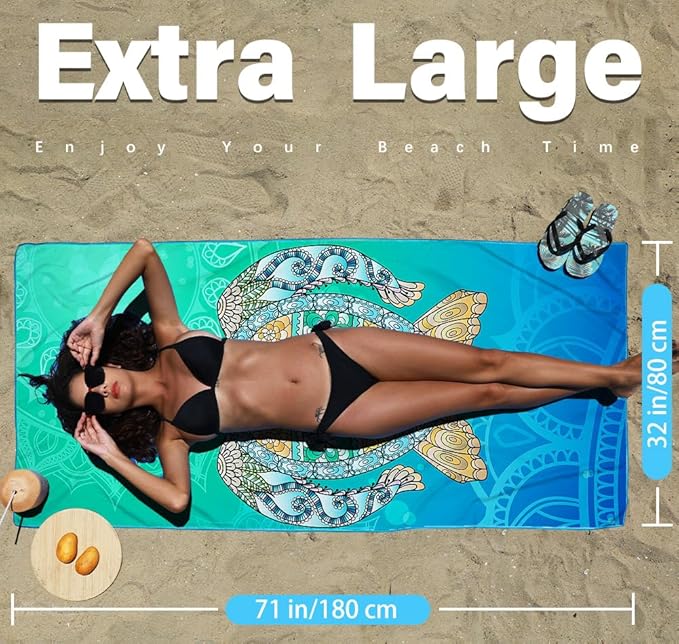 Microfiber Lightweight Thin Beach Towel Sand Free Quick Dry Absorbent Compact Towels for Swimming Pool Camping Beach Accessories Large Easy Pack Travel Things for Vacation Essentials Gift