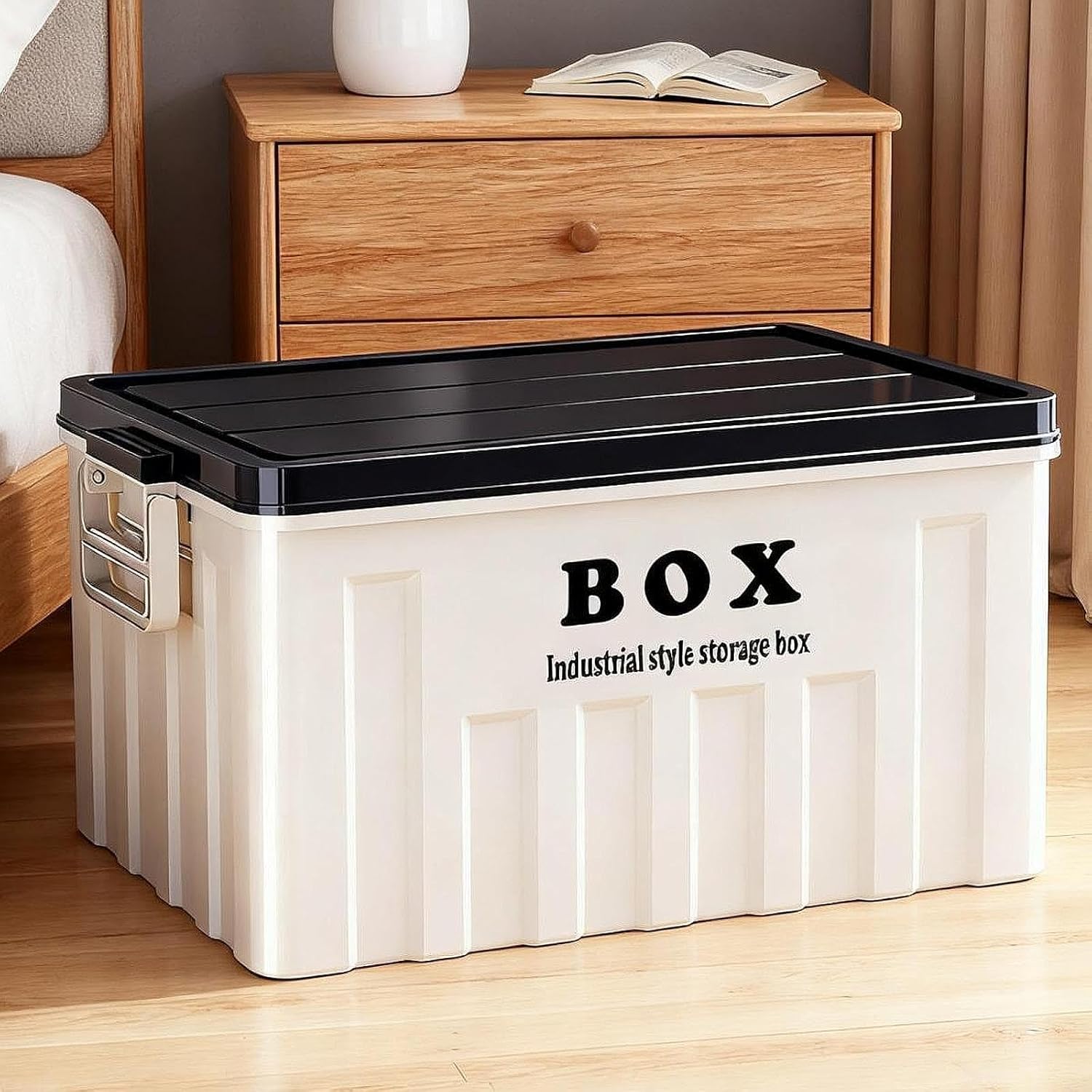 Multipurpose Storage Box with Lid, Carrying Bag, Space-Saving Trunk Organizer, Storage Box with Lid for Tools, Books, Toys, White Blue