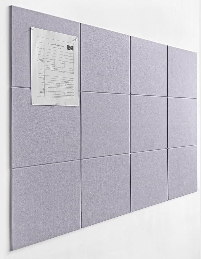 Felt Wall Tiles | Large Cork Board Alternative | Aesthetic Felt Bulletin Board for Office, Home & Classroom | Large Cork Boards for Walls Pinboard (12-Pack) | Purple