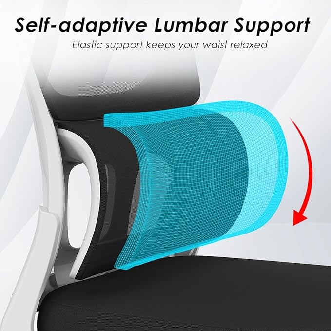 Soohow Office Chair, Mesh Ergonomic Office Chair with Lumbar Support, Comfy Swivel Computer Desk Chair with Flip Armrest Rolling Wheels for Home Study Room Office, White & Black