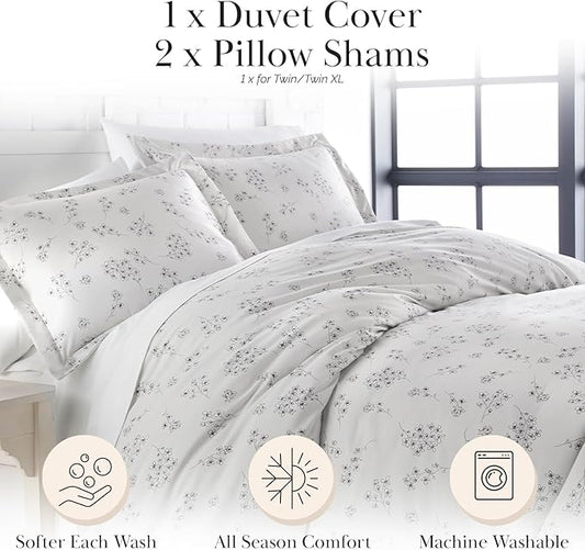 Southshore Fine Living, Inc. Floral Duvet Cover King/California King, Hotel Quality King Size Bedding Set, Easy Care - 1 King/Cal King Duvet Cover Set with 2 Pillow Shams - Sweet Florals Grey