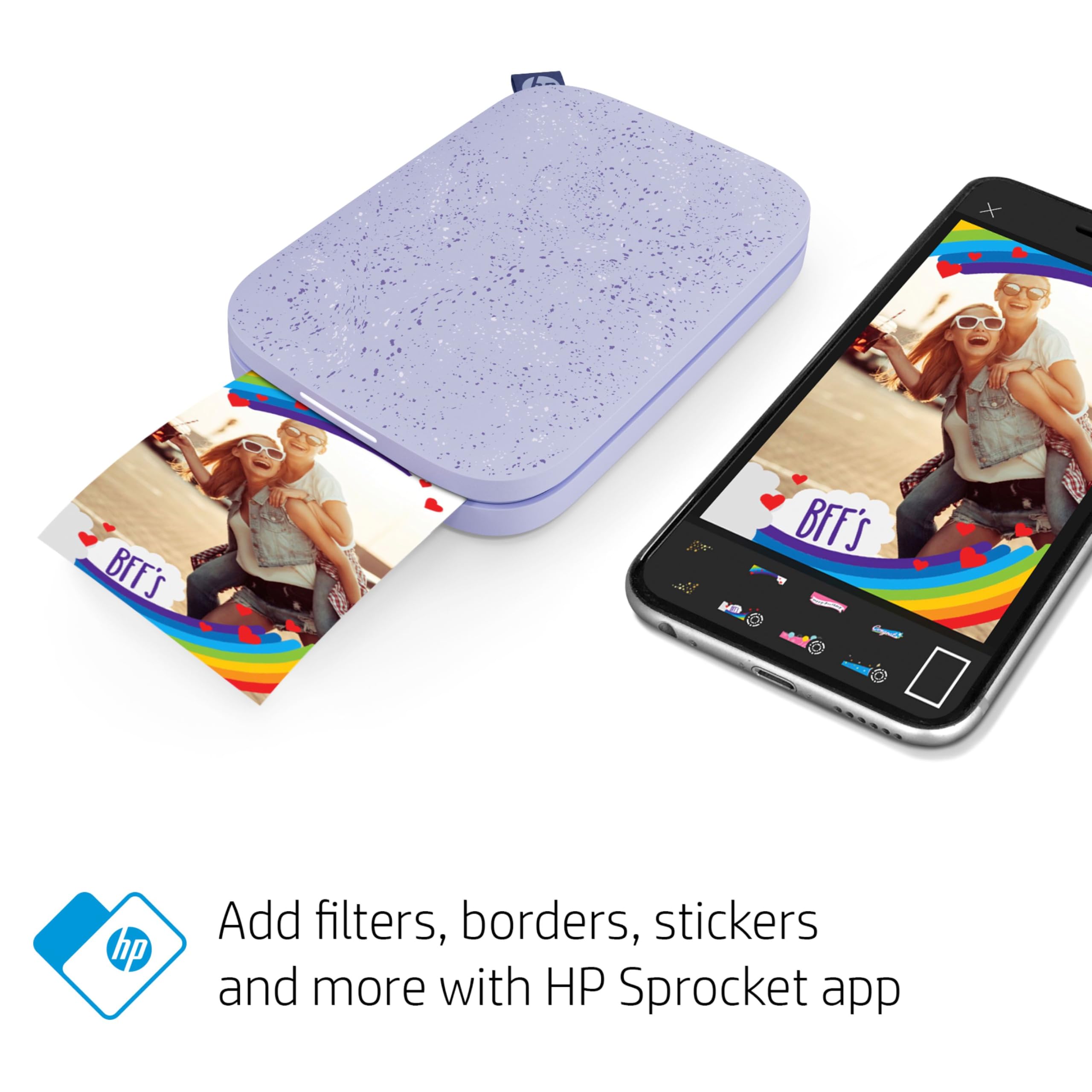 HP Sprocket Portable 2x3 Instant Photo Printer (Lilac) Print Pictures on Zink Sticky-Backed Paper from Your iOS & Android Device.