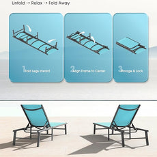 Ciokea Upgraded Aluminum Outdoor Lounge Chair - No Assembly Needed, Foldable Patio Chaise Lounge with 5 Adjustable Positions, Reinforced Frame for Extra Durability, Pool Beach Lounge Chair,Lake Blue