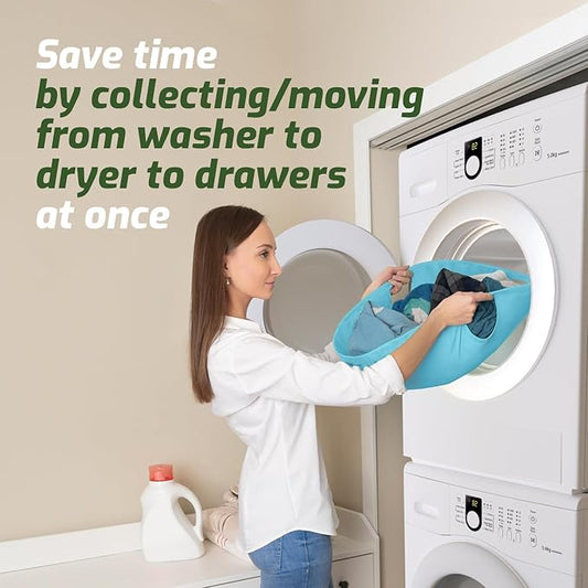 Laundry Turtle Collapsible Laundry Basket | Revolutionary Foldable Laundry Hamper | Innovative Laundry Basket for Dirty Clothes Washing & Dryer Removal Portable Laundry Grabber (Aqua, Large)