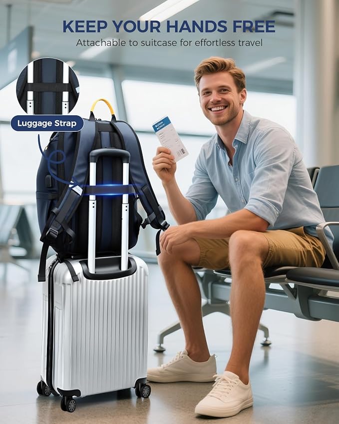 17 Inch Laptop Backpack for Men, Business Travel Anti-Theft Backpack with USB Charging Port, Water Resistant Computer Bag Carry On Flight Approved for Work College Weekender, Dark Blue
