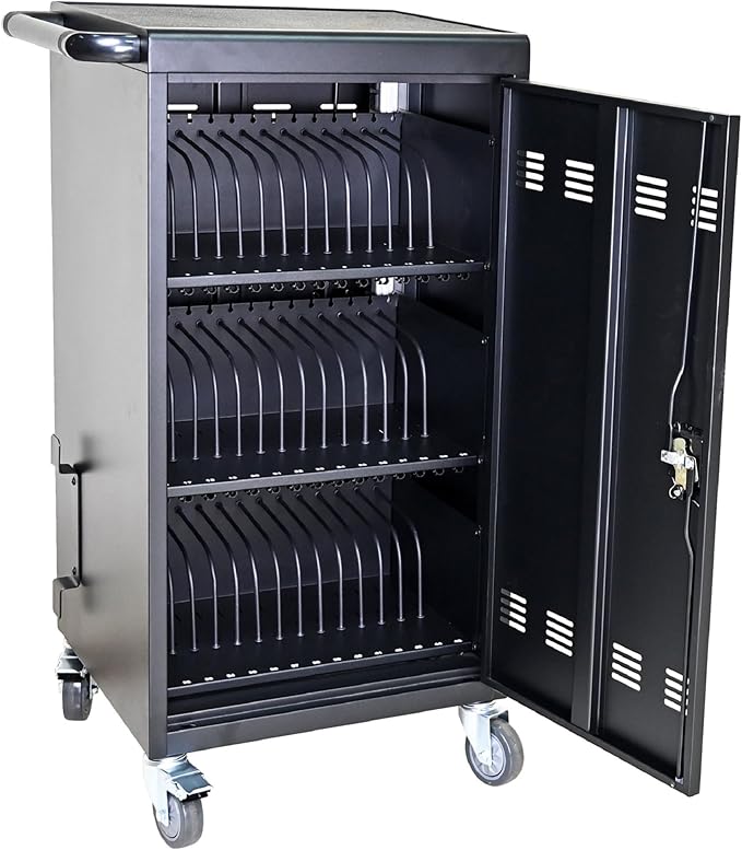 Laptop Charging Cart, Laptop Storage Cart with 45-Bay, Mobile Charging Cabinet for iPads up to 16.3", Chromebook Devices, Cord Management, Access Lock.School,Business.Black