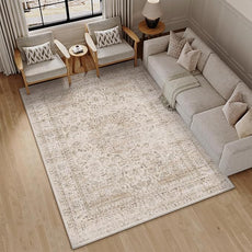 5x7 Washable Beige Area Rug Vintage Living Room Bedroom Carpet Non-Slip Soft Low Pile Distressed Indoor Throw Rug for Dining Room Entryway Office