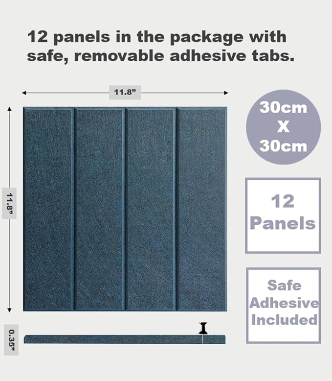 Felt Bulletin Board Tiles | Modern Cork Board Alternative | Large Cork Boards for Walls | Aesthetic Felt Wall Panels for Office & Home Decor | Pinboard & Photo Board (12-Pack) | Prussian Blue