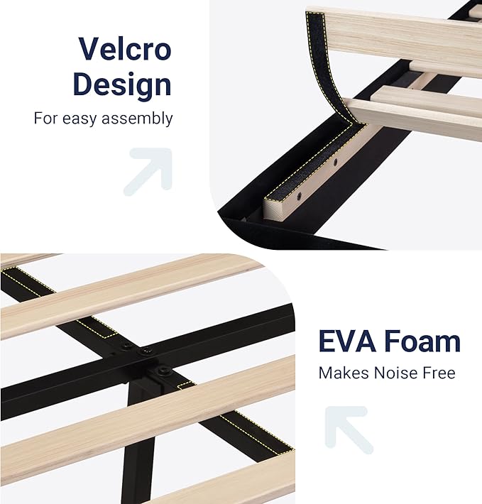 Allewie Queen Size Platform Bed Frame with Velvet Upholstered Headboard and Wooden Slats Support, Fully Upholstered Mattress Foundation/No Box Spring Needed/Easy Assembly, Black