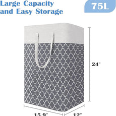 BlissTotes 3-Pack Laundry Basket, Freestanding＆Waterproof Laundry Hamper, Collapsible Tall Clothes Hamper with Easy Carry Handles for Clothes, Towels in the Family and Dorm,Clover Grey,75L