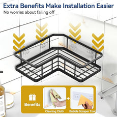 YASONIC Corner Shower Caddy, 5-Pack Adhesive Rustproof Stainless Steel Shower Organizer with Soap Holder, No Drilling Shower Shelf for Inside Shower, Dorm, Renters, Black