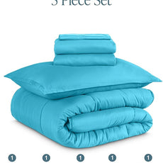 Bare Home Bed-in-A-Bag 5 Piece Comforter & Sheet Set - Twin XL - Goose Down Alternative - Ultra-Soft 1800 Premium Bed Set (Twin XL, Aqua/Aqua)