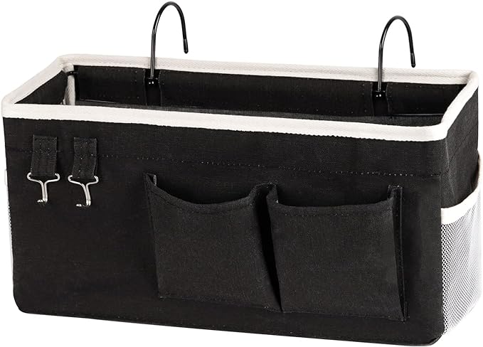 Bedside Storage Caddy/Bedside Hanging Storage Bag for Headboards Bunk Beds Dorm Rooms Book Phone Magazine Holder (Black)