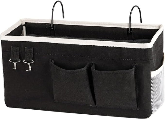 Bedside Storage Caddy/Bedside Hanging Storage Bag for Headboards Bunk Beds Dorm Rooms Book Phone Magazine Holder (Black)