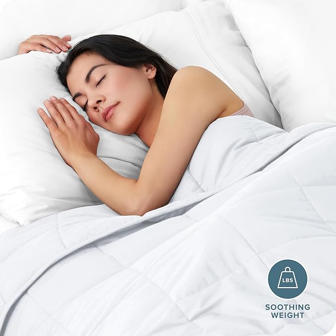 Bare Home Weighted Blanket Full or Queen Size 12lb (48" x 72") for Adults - All-Natural 100% Cotton - Premium Heavy Blanket Nontoxic Glass Beads (White, 48"x72")