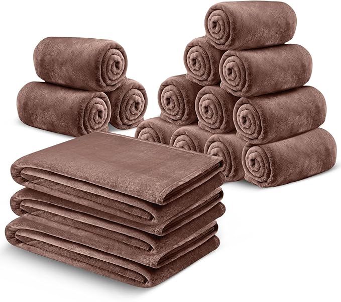 IR Imperial Rooms Fleece Blanket 16 Pack - Super Soft Fluffy Coffee Throw Blanket for Sofa and Bed - Warm and Cozy Lightweight 400 GSM Microfiber Bed Throws Blankets, 50x60 Inches (Throw/Travel)
