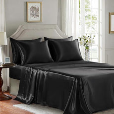 Satin Sheets Queen Size - 6 Pieces Luxury Silky Soft Bed Sheets, Wrinkle-Free Black Satin Silk Sheet Set with 1 Deep Pocket Fitted Sheet, 1 Flat Sheet, 4 Pillow Cases