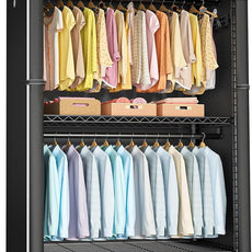 FUTASSI Black Clothing Rack with Black Cover, P1C Plus Rolling Closet with Wheels, Metal Garment Rack for Hanging Clothes, Clothing Storage Wardrobe, 46