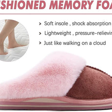 KuaiLu Womens Fluff Dual Memory Foam Slippers Ladies Cozy Arch Support Warm Scuff Slippers Slip on Comfy Winter House Shoes with Non-Slip Indoor Outdoor Hard Sole
