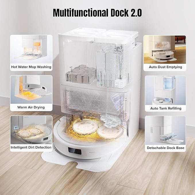 roborock Qrevo MaxV Robot Vacuum and Mop, FlexiArm Design, Hot Water Re-Wash & Re-Mop, Auto-Drying, Self-Emptying, 7000Pa Suction, Built-in Voice Assistant, Auto Mop Lifting(Renewed)