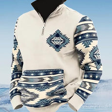Western Sweatshirts for Men Aztec Cowboy Vintage Graphic Fleece Hoodie Mens Quarter Zip Pullover Country Jacket