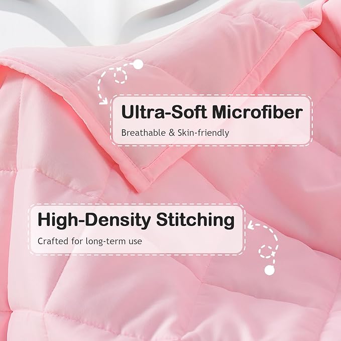 Kivik Weighted Lap Blanket 2 lbs, 20" x 30" Pink Small Weighted Blankets, All-Season Breathable Mini Weighted Lap Pad, Soft Heavy Throw Blanket for Travel, Calming & Sleep, Washable