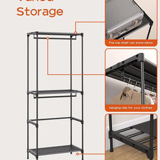 Clothes Rack, Portable Closet, 27.6 Inch Wardrobe Closet, Clothes Storage Organizer with Shelves and 2 Hanging Rods, Easy to Assembly, Black PCT001B01