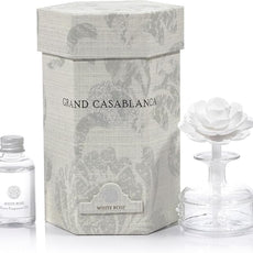 Zodax Grand Casablanca Reed Diffuser - Home Fragrance Oil Diffuser Ideal for Living Room, Bathroom, Office - Porcelain Flower Design - Gift Box Packaging Included - White Rose - 1.69 Oz.