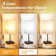 aooshine Medium Table Lamp with USB Ports - 3 Color Temperature Bedside Lamp for Bedroom, Pull Chain Control, USB A and C Ports, 2 AC Outlets, Bulb Included