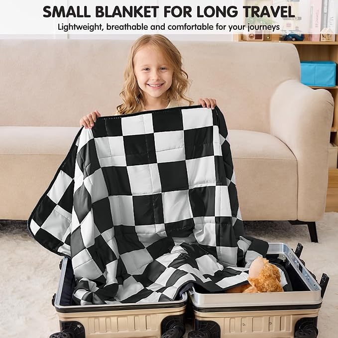 yescool Black Checkered Weighted Blanket 5 Pounds Plaid Weighted Throw Blanket, Heavy Blanket for Sleeping, Tartan Bed Blanket Gift for 40-60lbs, 36"x48"