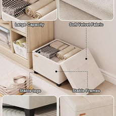17.7 inches Velvet turfed Ottomans Cube with Storage, Metal-Framed Square Linen Storage Ottoman Foot Rest Stool Holds 770 LB for Dorm Living Room Bedroom White UASND64W