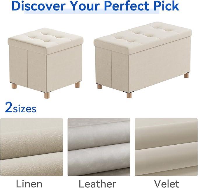BRIAN & DANY 30 Inches Folding Storage Ottoman Bench, Ottoman with Storage Bench for Bedroom, Living Room, Entryway, Foot Rest with Legs, Beige