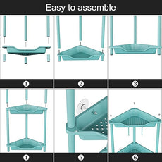 Orimade Rustproof 4 Tier Floor Standing Corner Shower Caddy Organizer, Plastic Metal Splicing Floor Corner Shelf Rack Stands for Bathroom, Blue