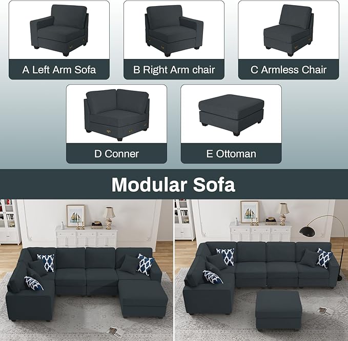 Legend Vansen Modular Sectional Sofa L Shaped Couch with Ottoman Modern Reversible Corner Sectional Couch for Living Room