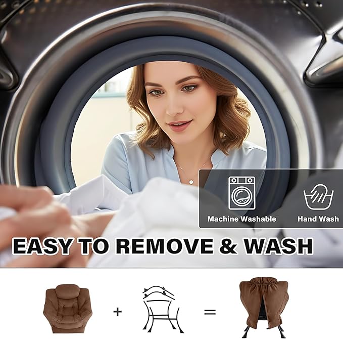 Tiita Lazy Chair with Ottoman, Modern Large Accent Lounge Armchair, Comfy Leisure Sofa Reading Chair with Footrest for Bedroom, Living Room, Dorm Rooms, Garden and Courtyard, Brown