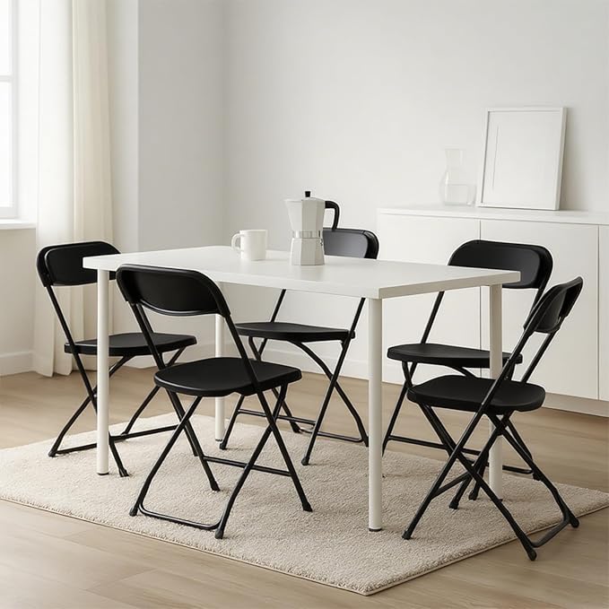 10 Pack Black Plastic Folding Chairs for Outside, Portable Stackable Commercial Metal Foldable Chairs with Steel Frame for Home Events Office Wedding Party, 350lbs Capacity