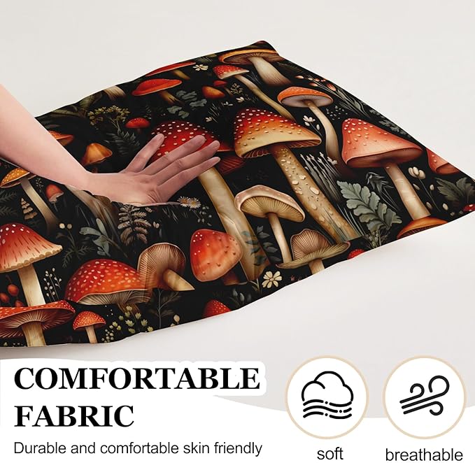 Microfiber Body Pillow Cover with Hidden Zipper,Comfortable Fabric,Floral Print Pattern Body Pillow Case,Lightweight and Breathable,The Size is 20 "X 54"(Mushroom-20)