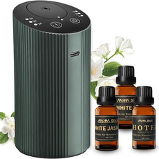 Waterless Essential Oil Diffuser Starter Kit with 3 x 20mL Essential Oil, Rechargeable Scent Diffuser for Home Car Bathroom, 3 Mist & 4 Timer, Portable Small Aromatherapy Diffuser Machine, DarkGreen