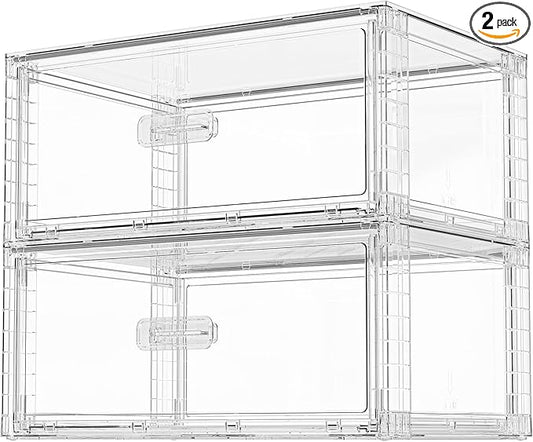 Vtopmart 2 Pack Large Clear Stackable Storage Drawers 27QT, Easily Assemble Plastic Closet Storage Bins, Dust-Proof UnderBed Organizer for Clothing, Sweater Organization