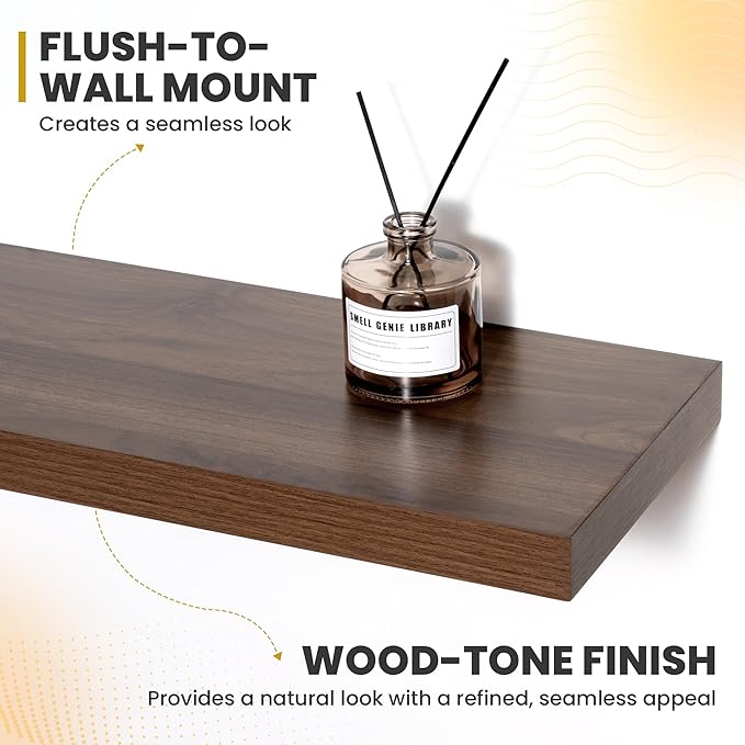 36 Inch Floating Shelves, 9.3" Deep Floating Shelf Wall Mounted, 36" Wall Shelves, Rustic Deep Bookshelf, Large Display Shelves & Storage Shelves for Bedroom, Living Room, Walnut, Set of 2
