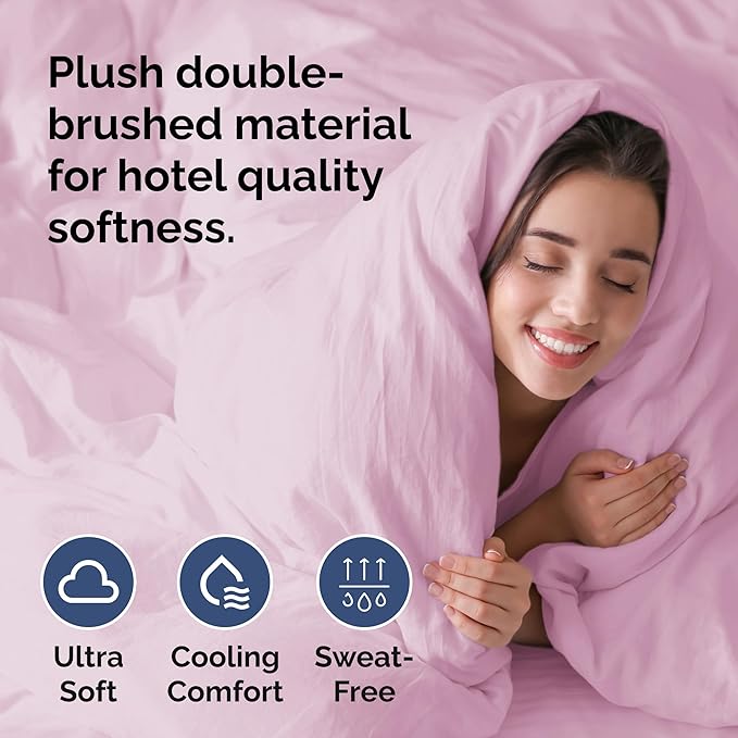 Duvet Cover Queen Size Set - Extra Soft Queen Size Duvet Cover 90 x 90 with 2 Pillow Shams - Hotel Luxury Easy Care and Fade Free w/Zipper Closures & Ties - Comfy Breathable Bedding Set (Light Pink)