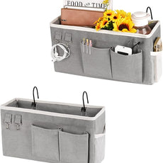 Loghot Bedside Caddy/Bedside Storage Bag Hanging Organizer for Bunk and Hospital Beds,Dorm Rooms Bed Rails,Can be Placed Glasses,Books,Mobile Phones,Keys (2pc Grey)