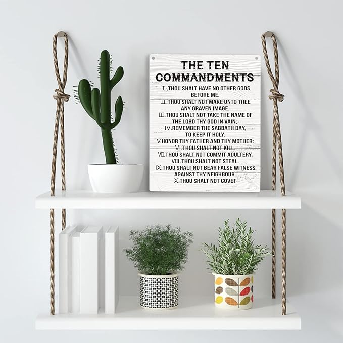 YCYD Inspirational Ten Commandments Wall Art,10 Commandments Wall Decor Poster, Christian Bible Verse Wall Art Religious Home Decor Rustic Wooden Hanging Sign for Living Room Bedroom Office 10x8 IN